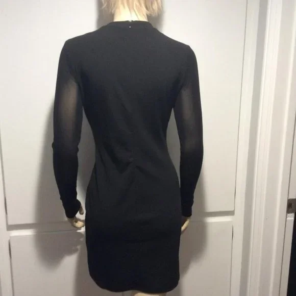 Haute Monde bodycon black mini NWOT metal gold studs & sheer long sleeves size L - Picture 5 of 7